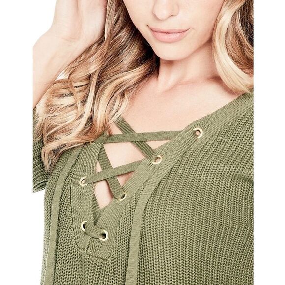GUESS Khloe Lace-Up Sweater in Green - Picture 11 of 13